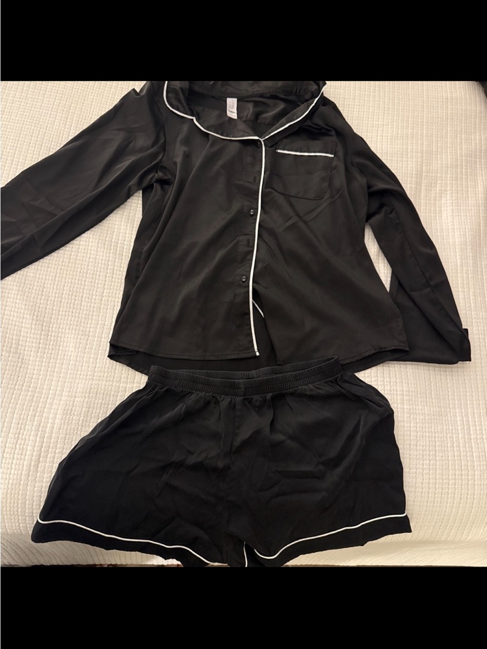 stars above Black Pajama Set with White Piping